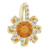 14K Gold Round Natural Citrine & Natural Diamond Halo-Style Necklace or Pendant - Yellow Gold