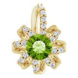 14K Gold Round Natural Peridot & Natural Diamond Halo-Style Necklace or Pendant - Yellow Gold