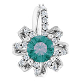 14K Gold Round Lab-Grown Alexandrite & Natural Diamond Halo-Style Necklace or Pendant – 0.07 CTW - White Gold