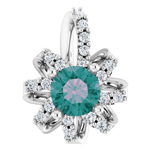 14K Gold Round Lab-Grown Alexandrite & Natural Diamond Halo-Style Necklace or Pendant – 0.07 CTW - White Gold