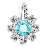 Platinum Round Natural Blue Zircon & Natural Diamond Halo-Style Necklace or Pendant