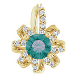 14K Gold Round Lab-Grown Alexandrite & Natural Diamond Halo-Style Necklace or Pendant – 0.07 CTW - Yellow Gold