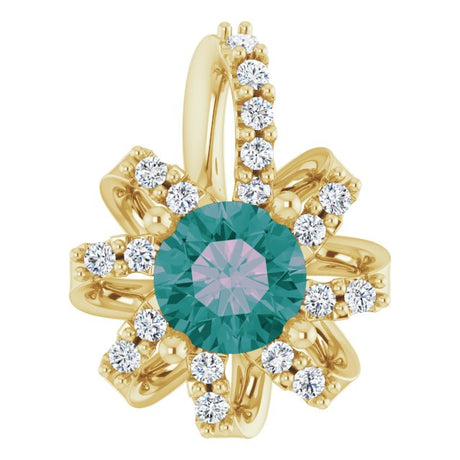 14K Gold Round Lab-Grown Alexandrite & Natural Diamond Halo-Style Necklace or Pendant – 0.07 CTW - Yellow Gold