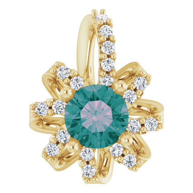 14K Gold Round Lab-Grown Alexandrite & Natural Diamond Halo-Style Necklace or Pendant – 0.07 CTW - Yellow Gold