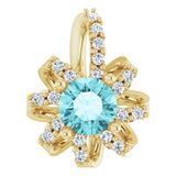 14K Gold Round Natural Blue Zircon & Natural Diamond Halo-Style Necklace or Pendant - Yellow Gold