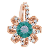 14K Gold Round Lab-Grown Alexandrite & Natural Diamond Halo-Style Necklace or Pendant – 0.07 CTW - Rose Gold