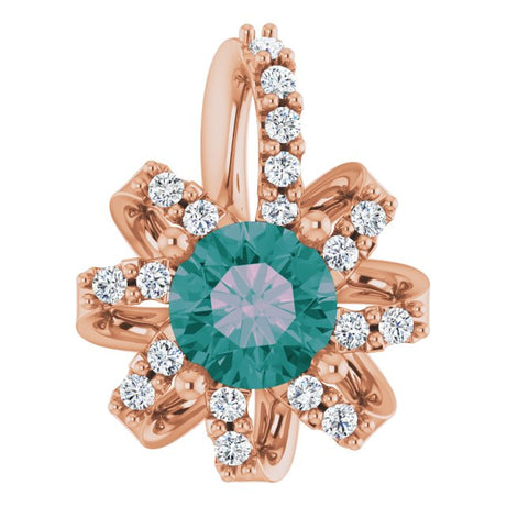 14K Gold Round Lab-Grown Alexandrite & Natural Diamond Halo-Style Necklace or Pendant – 0.07 CTW - Rose Gold