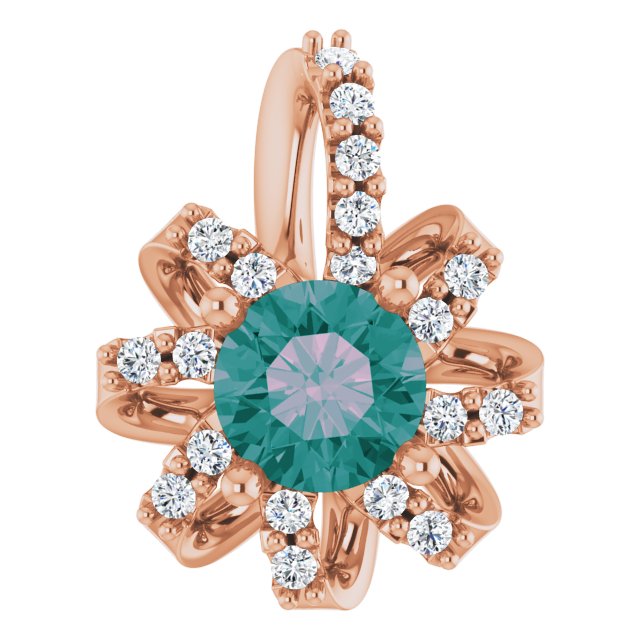 14K Gold Round Lab-Grown Alexandrite & Natural Diamond Halo-Style Necklace or Pendant – 0.07 CTW - Rose Gold