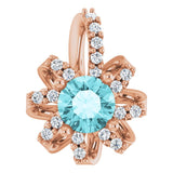 14K Gold Round Natural Blue Zircon & Natural Diamond Halo-Style Necklace or Pendant - Rose Gold