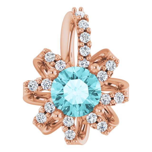 14K Gold Round Natural Blue Zircon & Natural Diamond Halo-Style Necklace or Pendant - Rose Gold