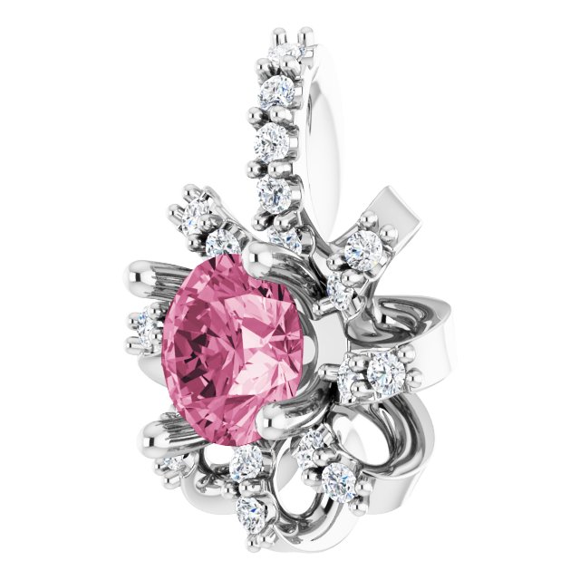 Platinum Round Natural Pink Tourmaline & Natural Diamond Halo-Style Necklace or Pendant – 0.07 CTW - view 2
