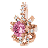 14K Gold Round Natural Pink Tourmaline & Natural Diamond Halo-Style Necklace or Pendant – 0.07 CTW - Rose Gold - view 2