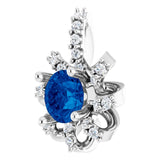 14K Gold Round Lab-Grown Blue Sapphire & Natural Diamond Halo-Style Necklace or Pendant – 0.07 CTW - White Gold - view 2