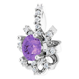 14K Gold Round Natural Amethyst & Natural Diamond Halo-Style Necklace or Pendant – 0.07 CTW - White Gold - view 2