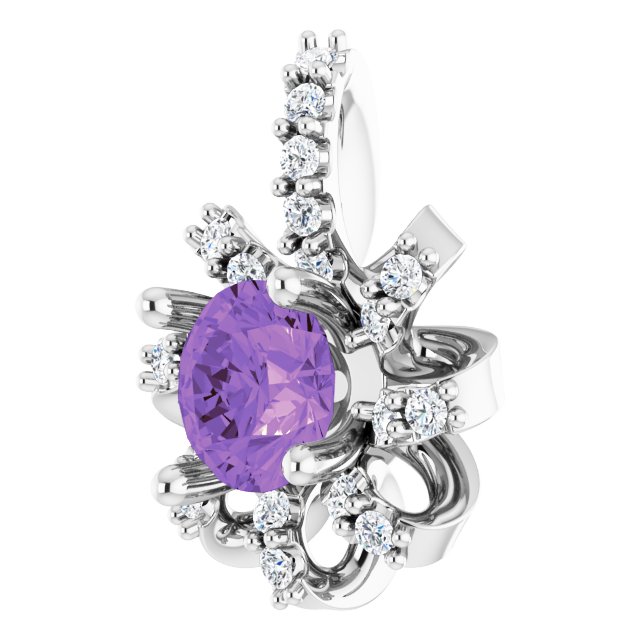 14K Gold Round Natural Amethyst & Natural Diamond Halo-Style Necklace or Pendant – 0.07 CTW - White Gold - view 2