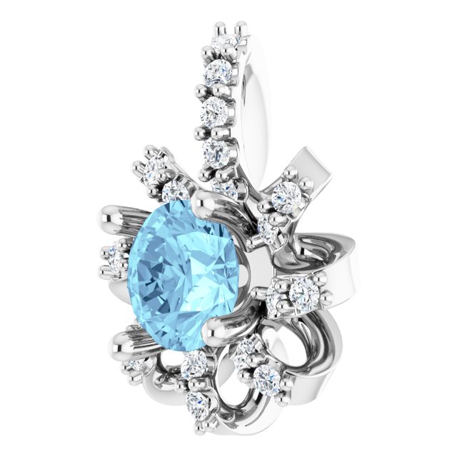 Platinum Round Natural Aquamarine & Natural Diamond Halo-Style Necklace or Pendant - view 2