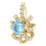 14K Gold Round Natural Aquamarine & Natural Diamond Halo-Style Necklace or Pendant - Yellow Gold - view 2