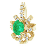 14K Gold Round Lab-Grown Emerald & Natural Diamond Halo-Style Necklace or Pendant – 0.07 CTW - Yellow Gold - view 2