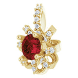 14K Gold Round Natural Mozambique Garnet & Natural Diamond Halo-Style Necklace or Pendant – 0.07 CTW - Yellow Gold - view 2