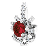 14K Gold Round Natural Mozambique Garnet & Natural Diamond Halo-Style Necklace or Pendant – 0.07 CTW - White Gold - view 2