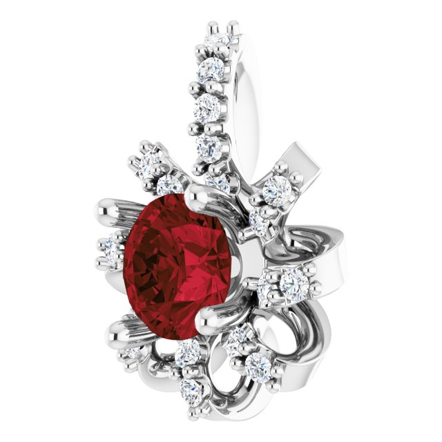 Platinum Round Natural Mozambique Garnet & Natural Diamond Halo-Style Necklace or Pendant – 0.07 CTW - view 2