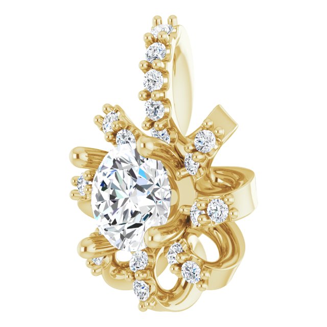14K Gold Round Natural White Sapphire & Natural Diamond Halo-Style Necklace or Pendant – 0.07 CTW - Yellow Gold - view 2