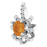Platinum Round Natural Citrine & Natural Diamond Halo-Style Necklace or Pendant - view 2