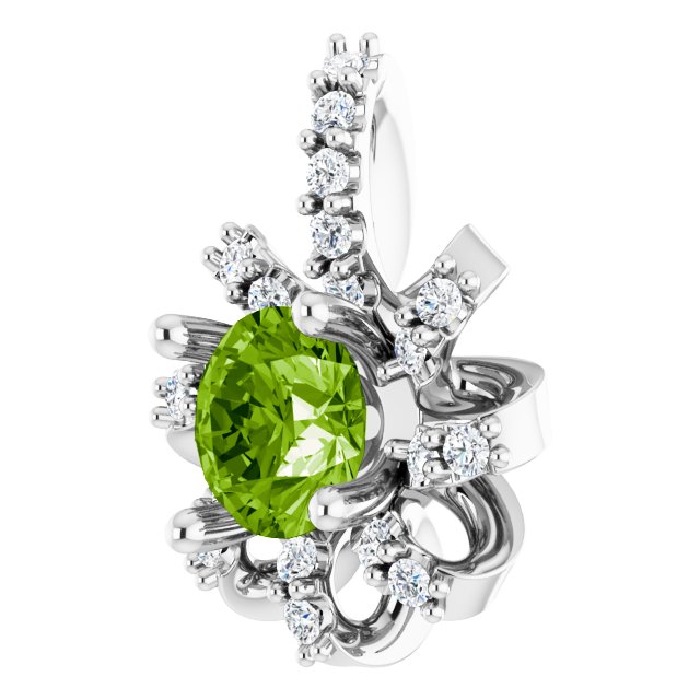 14K Gold Round Natural Peridot & Natural Diamond Halo-Style Necklace or Pendant - White Gold - view 2