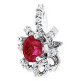 Platinum Round Lab-Grown Ruby & Natural Diamond Halo-Style Necklace or Pendant - view 2