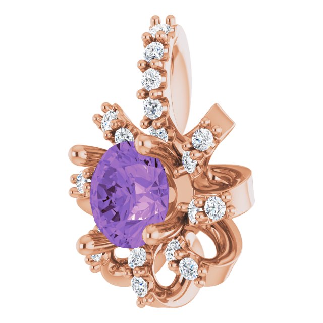 14K Gold Round Natural Amethyst & Natural Diamond Halo-Style Necklace or Pendant – 0.07 CTW - Rose Gold - view 2
