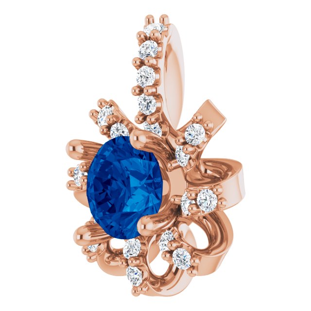 14K Gold Round Lab-Grown Blue Sapphire & Natural Diamond Halo-Style Necklace or Pendant – 0.07 CTW - Rose Gold - view 2