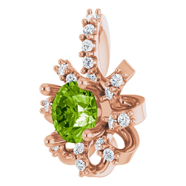 14K Gold Round Natural Peridot & Natural Diamond Halo-Style Necklace or Pendant - Rose Gold - view 2