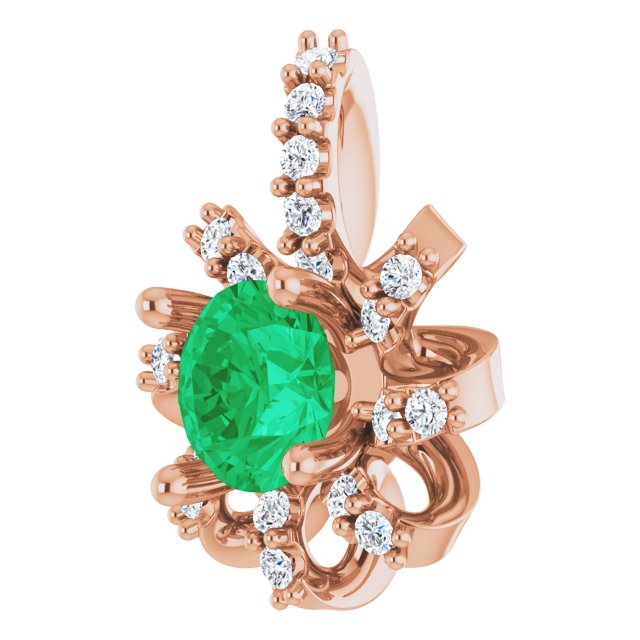 14K Gold Round Lab-Grown Emerald & Natural Diamond Halo-Style Necklace or Pendant – 0.07 CTW - Rose Gold - view 2