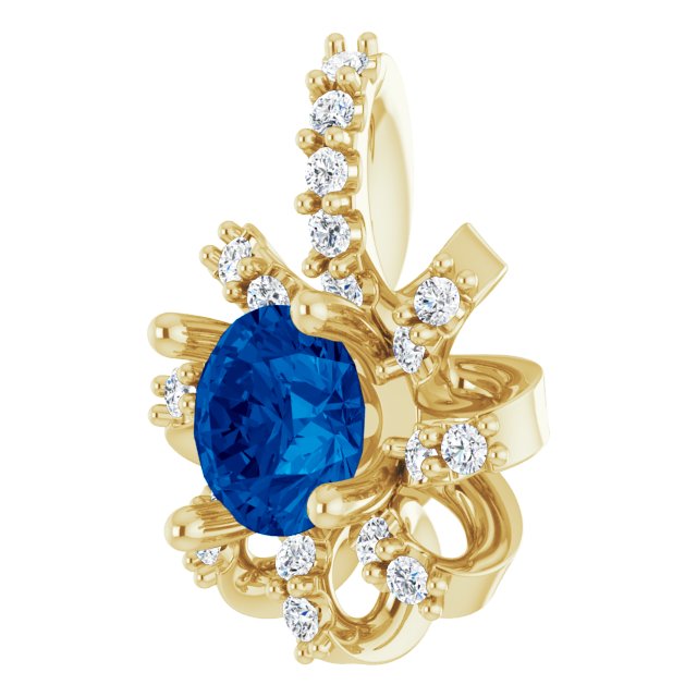 14K Gold Round Lab-Grown Blue Sapphire & Natural Diamond Halo-Style Necklace or Pendant – 0.07 CTW - Yellow Gold - view 2