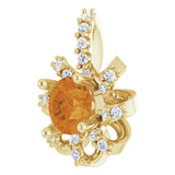 14K Gold Round Natural Citrine & Natural Diamond Halo-Style Necklace or Pendant - Yellow Gold - view 2