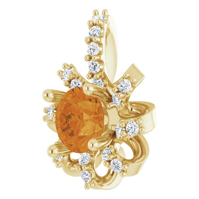 14K Gold Round Natural Citrine & Natural Diamond Halo-Style Necklace or Pendant - Yellow Gold - view 2