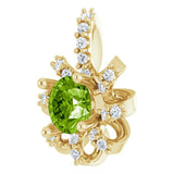 14K Gold Round Natural Peridot & Natural Diamond Halo-Style Necklace or Pendant - Yellow Gold - view 2