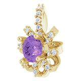 14K Gold Round Natural Amethyst & Natural Diamond Halo-Style Necklace or Pendant – 0.07 CTW - Yellow Gold - view 2