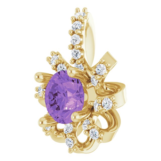 14K Gold Round Natural Amethyst & Natural Diamond Halo-Style Necklace or Pendant – 0.07 CTW - Yellow Gold - view 2