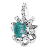 14K Gold Round Lab-Grown Alexandrite & Natural Diamond Halo-Style Necklace or Pendant – 0.07 CTW - White Gold - view 2