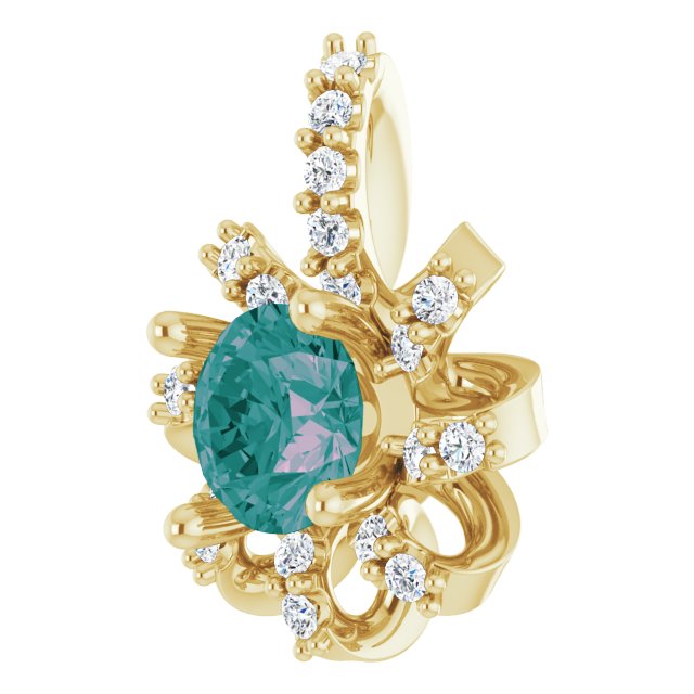 14K Gold Round Lab-Grown Alexandrite & Natural Diamond Halo-Style Necklace or Pendant – 0.07 CTW - Yellow Gold - view 2