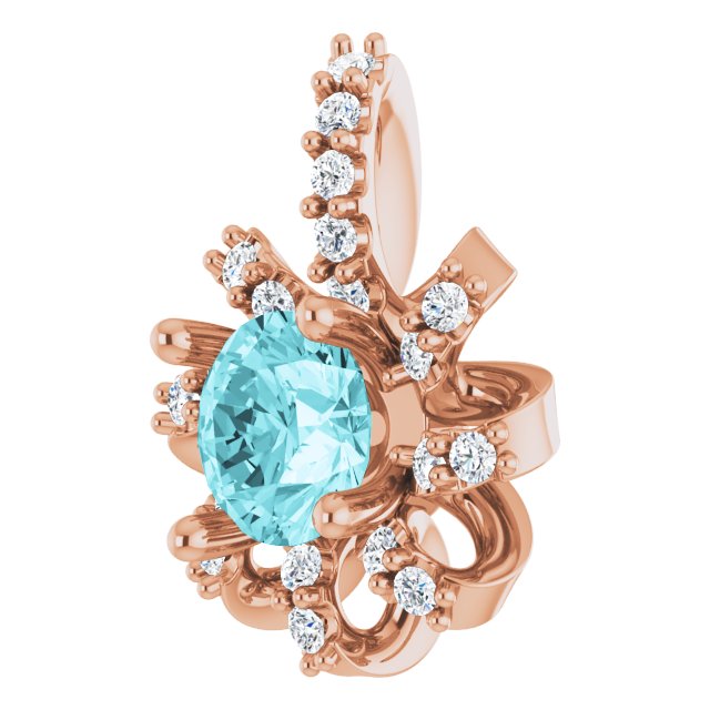 14K Gold Round Natural Blue Zircon & Natural Diamond Halo-Style Necklace or Pendant - Rose Gold - view 2