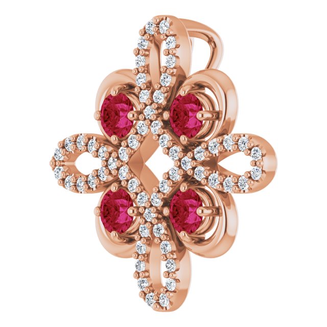 14K Gold Round Natural Ruby Clover Necklace or Pendant - Rose Gold - view 5
