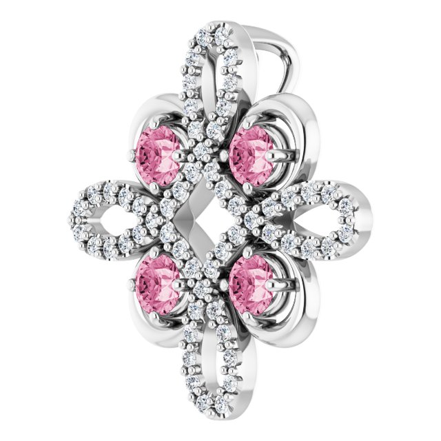 Platinum Round Natural Pink Tourmaline Clover Necklace or Pendant - view 5