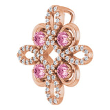 14K Gold Round Natural Pink Tourmaline Clover Necklace or Pendant - Rose Gold - view 5