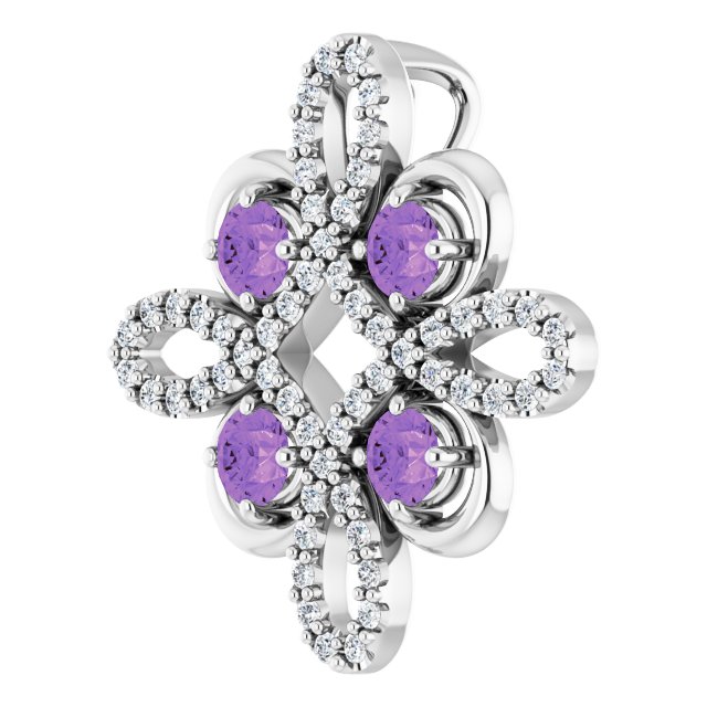 14K Gold Round Natural Amethyst Clover Necklace or Pendant - White Gold - view 5