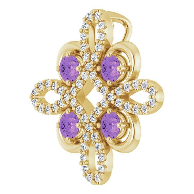 14K Gold Round Natural Amethyst Clover Necklace or Pendant - Yellow Gold - view 5
