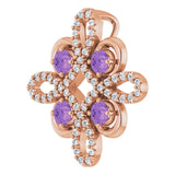14K Gold Round Natural Amethyst Clover Necklace or Pendant - Rose Gold - view 5