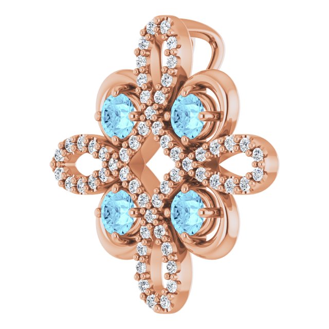 14K Gold Round Natural Aquamarine Clover Necklace or Pendant - Rose Gold - view 5