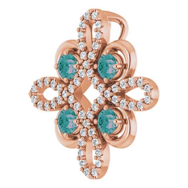 14K Gold Round Natural Alexandrite Clover Necklace or Pendant - Rose Gold - view 5